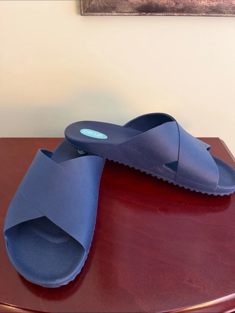 OKA b. Navy Crisscross Slide Sandals for Women, Brand  New, Size M